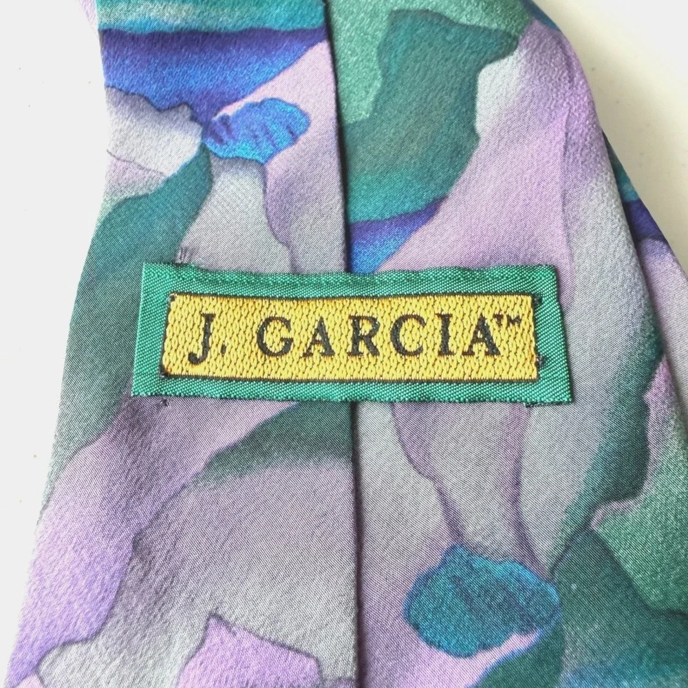J. Garcia Silk Necktie OS Purple Green Blue Abstract Art Tie